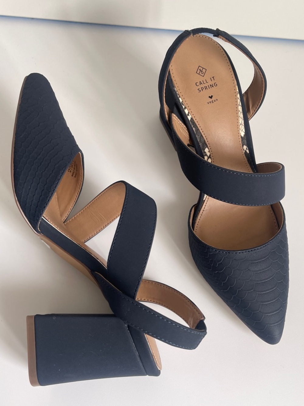 Call It Spring Navy Textured Block Heels - Picture 8 of 10